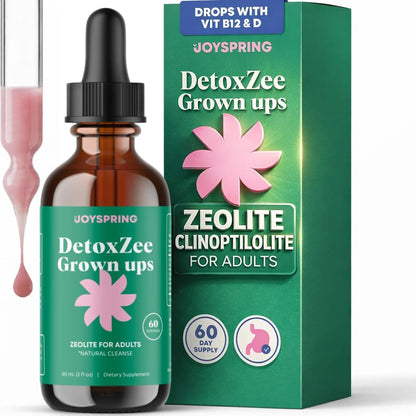 JoySpring Zeolite Drops for Adults – Liquid Zeolite Clinoptilolite with Vitamin B12 & Vitamin D3 – Sugar-Free Daily Formula for Memory & Focus Support | 60-Day Supply | USA Made
