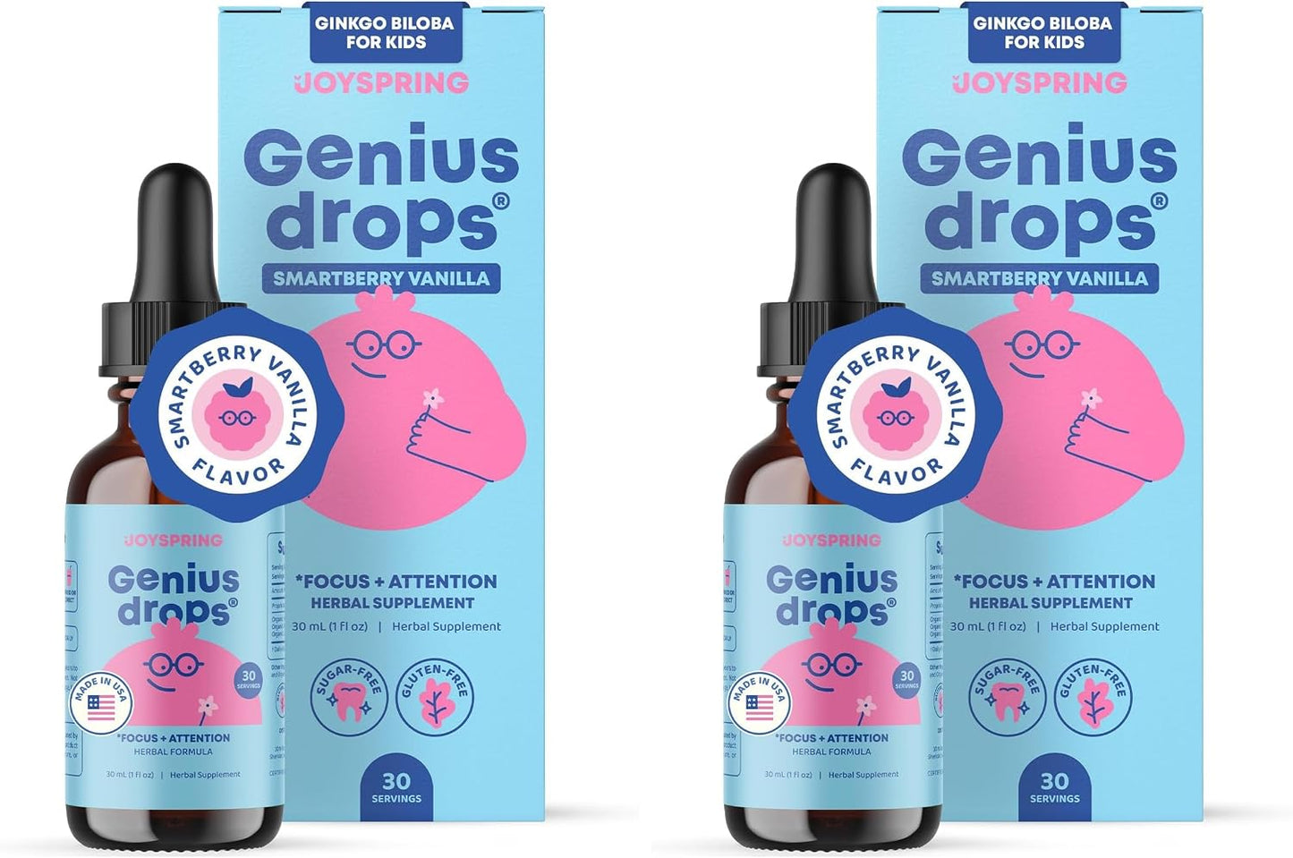 JoySpring Genius Drops for Kids | Clinically Proven Focus Supplement | Liquid Herbal Focus Supplement with Ginkgo Biloba for Kids (1 fl oz) 30 Servings