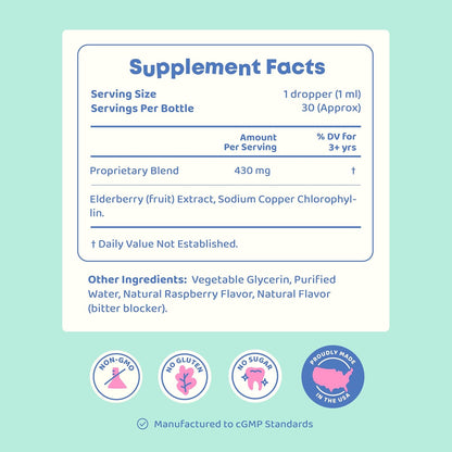 JoySpring Liquid Chlorophyll Drops for Kids | Super Greens for Kids Infused with Elderberry & Chlorophyll for Bad Breath | Sugar Free Body Deodorizing Supplement (1 fl oz, Berry Flavor, 30 Servings)